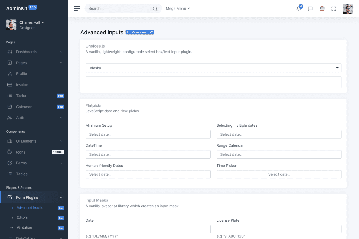 Datepicker Admin & Dashboard Template