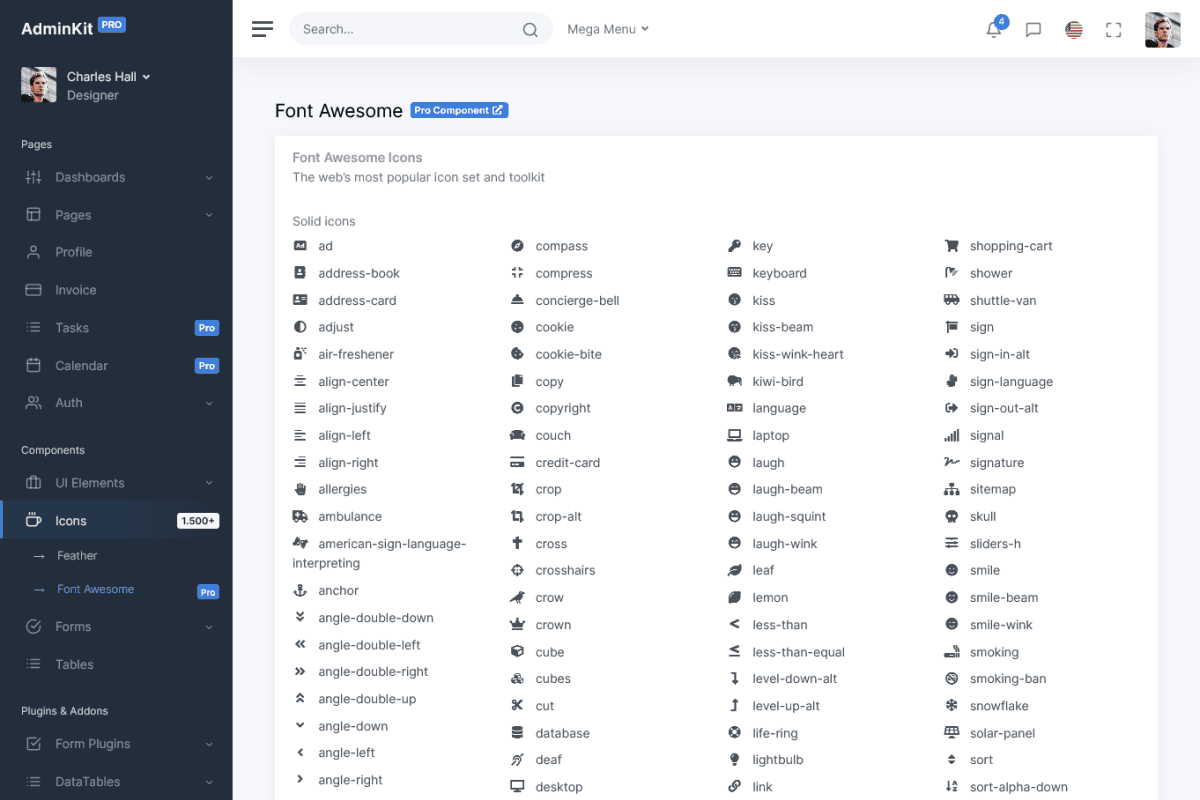 Font Awesome Admin & Dashboard Template