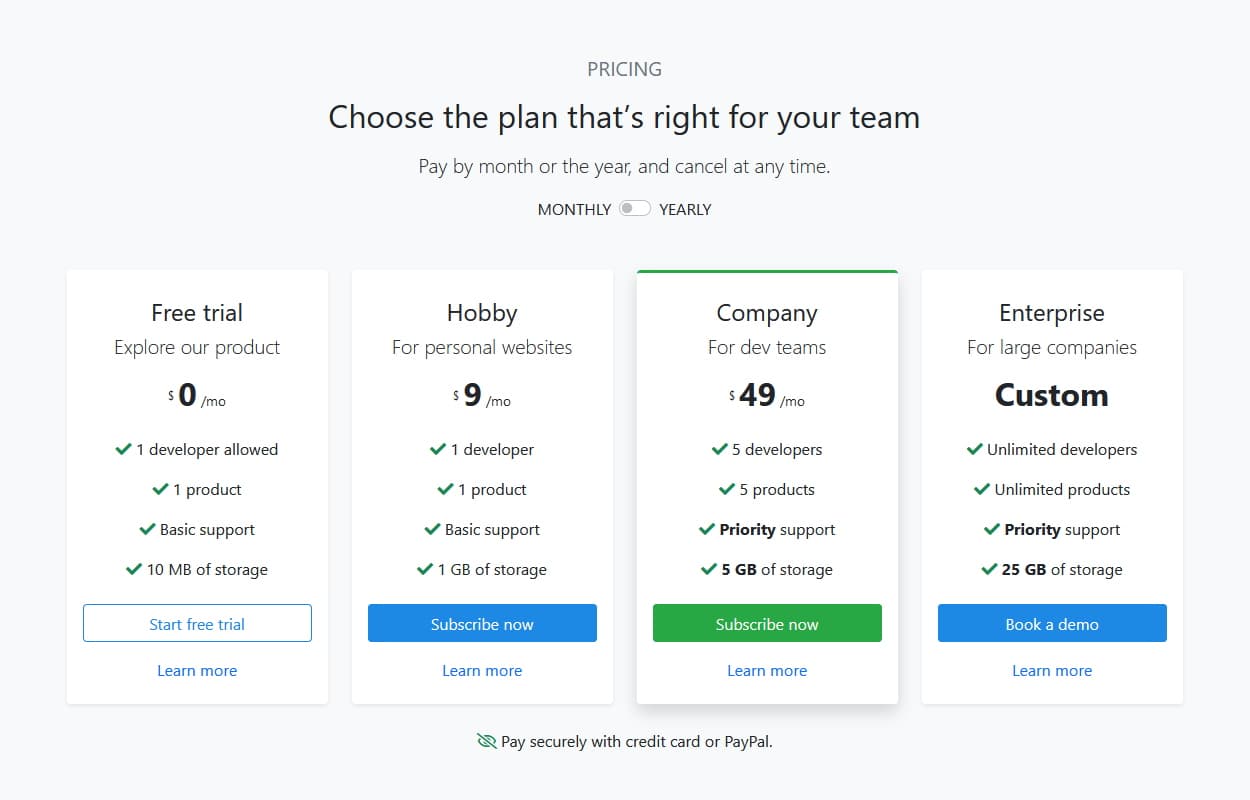 Bootstrap 5 Pricing Table