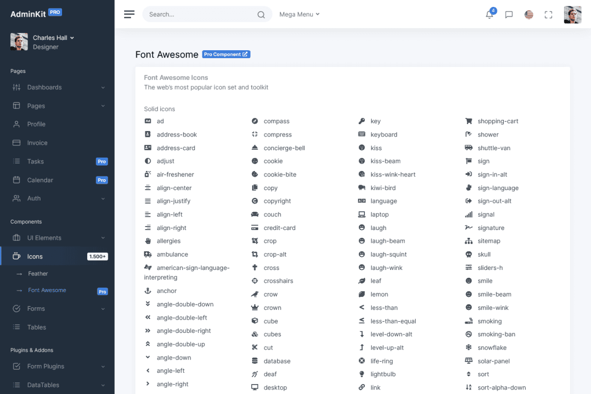Font Awesome Admin Template - AdminKit